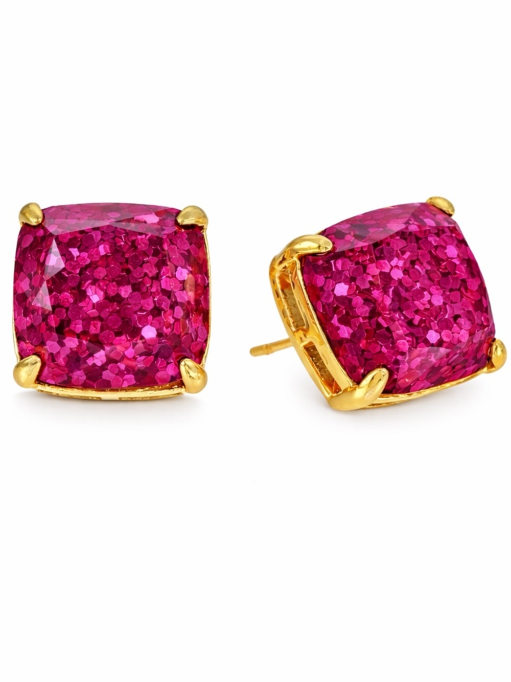 Kate Spade Large Fuchsia/Magenta Glitter Confetti Square Stud Earrings